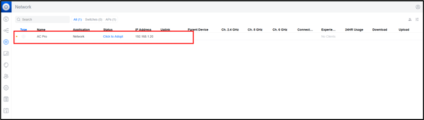 Tampilan Saat Perangkat Unifi AP AC PRO sudah Terdeteksi