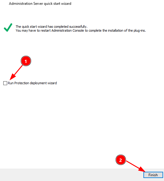 Administration server quick start wizard, Finish