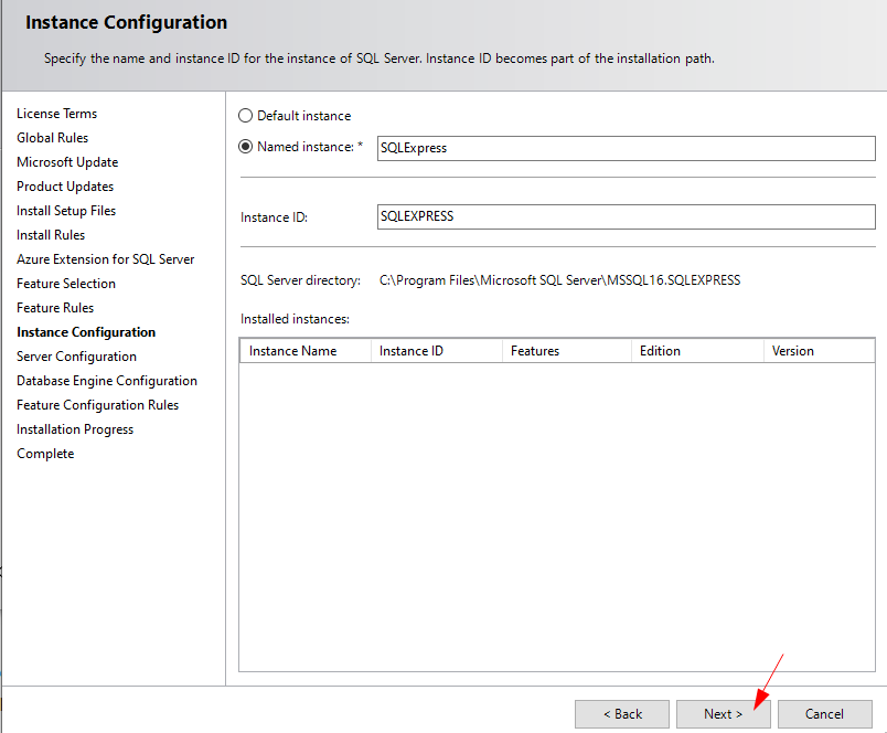 Instance Configuration → Next