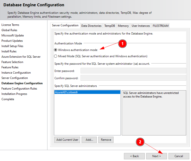 Database Engine Configuration